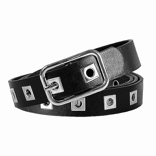 MILAKOO Grommet Leder Jeans Gürtel für Frauen Herz Löcher Tülle Ösen Verstellbar Punk Rock Style