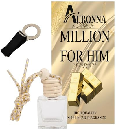 Auronna Car Air Freshener Million For Him Hanging Car Diffuser For Men & Women - Wooden Cap & Cube Bottle With 8ml Filling (Million For Him)