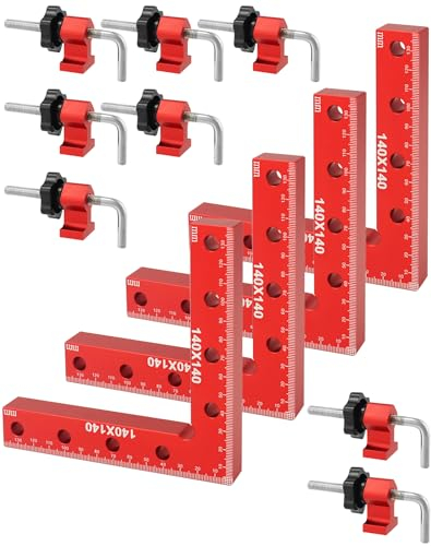QWORK® 4 Sets 90 Degree Corner Clamps, Aluminum Alloy Positioning Squares Woodwork Tools for Cabinet Drawers Boxes Picture Frames (14cm/5.5)