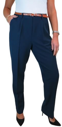 Paulo Due Smart Tailored Fit Pleated Trousers for Women UK Ladies Formal Office Trouser Lightweight Work Pants Navy Blue 8-22 (18)