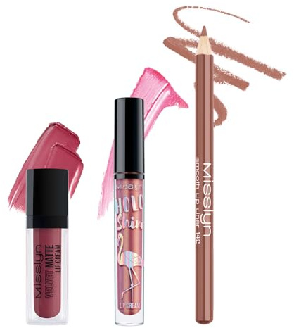 Misslyn Lipgloss-Set mit hohem Glanz, feuchtigkeitsspendend und voluminös für volle Lippen, 3 langanhaltende und präzise Stifte mit leichter Farbe