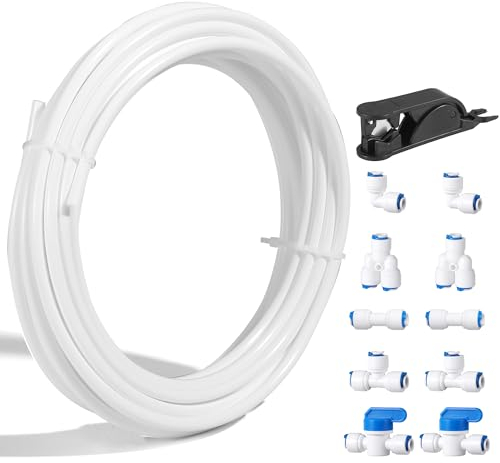 Professional 1/4 OD Tubing Water Line Kit for Refrigerator Ice Makers, 65 ft Ice Maker Water Line Kit for RO Water Systems with Fittings