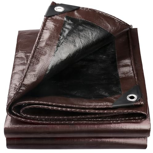 Onarway Bâche imperméable et résistante : 6 m x 6 m, 150 g/m² avec œillets renforcés - Enrouleur de bâche multifonction pour extérieur - Marron/noir