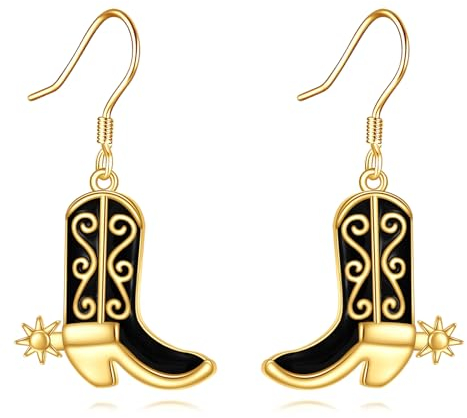 POPLYKE Vergoldete Western West Cowgirl Texas Stiefel Ohrringe Sterling Silber Cowboy Ohrringe Boho-Schmuck