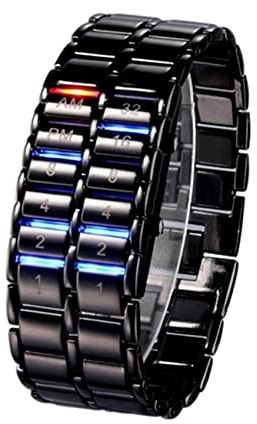 EnweMahi Relojes Binarios LED, Reloj Digital Luminoso Resistente Al Agua, Visualización De Hora/Fecha, Visualización Am/PM, Correa De Acero, Reloj único para Estudiantes Jóvenes Black