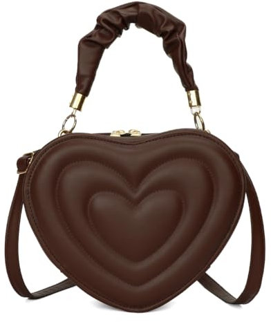 LERONO Damen Handtasche im koreanischen Stil mit Crossbody-Gurt, modisch, solides PU-Leder, Herzform, kleine Umhängetasche zum Einkaufen, coffee
