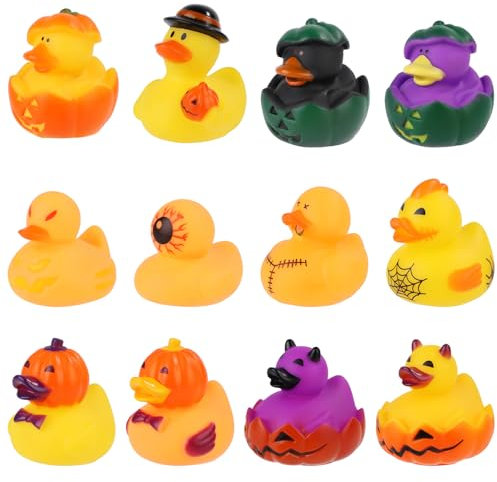 lasuroa 12stk Halloween Enten, Lustige Badeente Halloween Gummiente Halloween für SÜßES oder Saures Quietscheente Halloween als Partygeschenk für Süßes oder Saures(Kürbis-Serie)