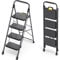 KINGRACK 4 Step Ladder, Sturdy Steel Step Stool with Anti-Slip Wide Pedals, Handrail, Safe-Lock Design, Pass 800lbs Load Testing, Folding Portable Ladder for Multi-Purpose, Home, Kitchen, Black