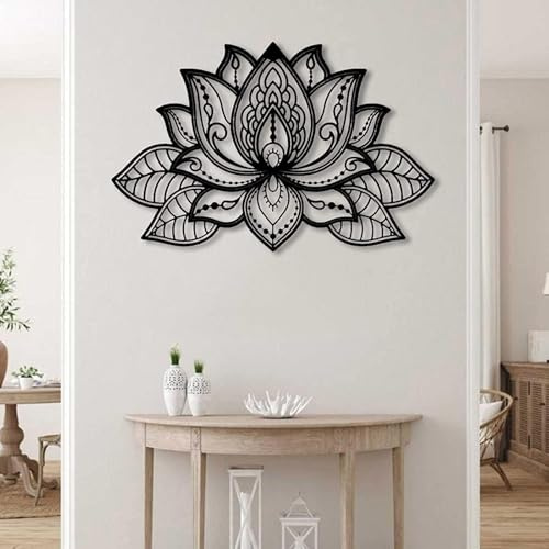 ZWESKUX Große Wanddekoration, Metall-Lotusblumen-Wandkunst, Meditation, Yoga, Heimdekoration, für Wohnzimmer, Schlafzimmer, Büro und Yoga-Raum,68x44cm,Black