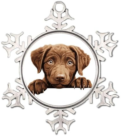 Peeking Dog Chesapeake Bay Retriever Schneeflocken-Ornamente, Hunde- und Katzenliebhaber, Tier, Silber, Weihnachtsdekoration, Weihnachtsdekoration, bunte Hundekunst, rustikale Weihnachtskugel für
