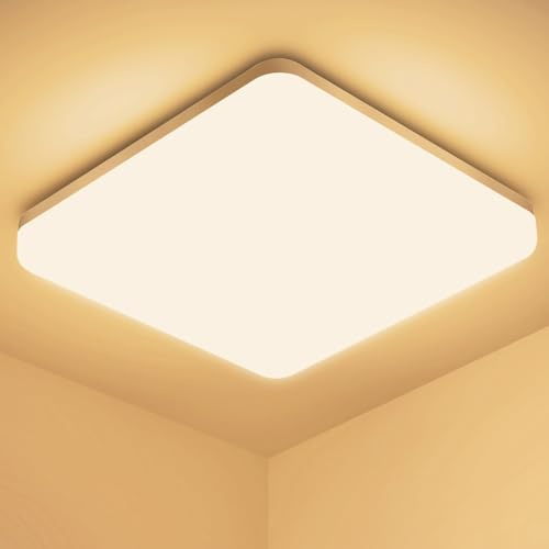 OUILA Led Deckenleuchte, 20W 2000LM Deckenlampe Led Deckenleuchte Flach, IP44 Wasserdicht Badlampe Decke, 3000K Ultra Dünn Deckenlampe für Küche Badezimmer Wohnzimmer Keller Flur, 22 x 22CM