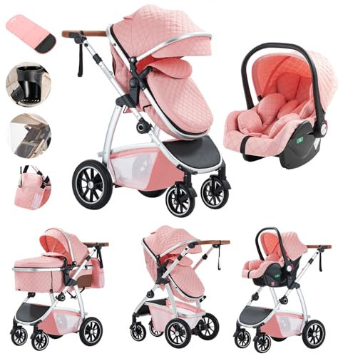 Kakbgee 3-in-1 Kinderwagen | Kombi-Kinderwagen mit ECE R129 Babyschale | Buggy mit Höhenverstellbarem Griff | Aluminium-Rahmen | Moskitonetz | für Neugeborene 0-4 Jahr