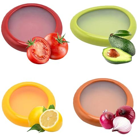 BPTZYLN 4 Pcs Stretch Fresh Trays,Stretch Fresh Onion Storage Vegetable Storage,Avocado Storage Container For Red Onion, Guacamole, Lemon Tomato Saver And Storage Keeper