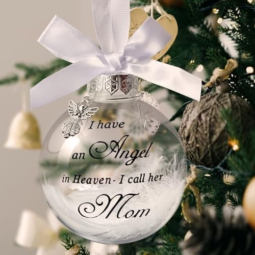 Christmas Baubles, I Have an Angel in Heaven White Personalised Baubles Hanging Memorial Christmas Ornaments for Christmas Tree Decorations (Style1-Mom)