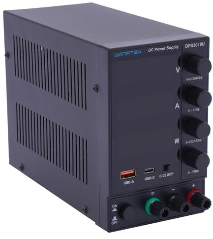 Fuente de alimentación de laboratorio, fuente de alimentación de CC con USB-A y tipo C, carga rápida, fuente de alimentación CC variable, fuente de alimentación regulable CC regulada