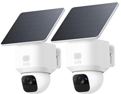 eufy Security SoloCam E30, 2 Pack, Security Cameras Wireless Outdoor, Solar Camera Outdoor Wireless, 360° Pan, AI Tracking, 2K Clarity, HomeBase S380 Compatible, No Monthly Fee, only Support 2.4Ghz