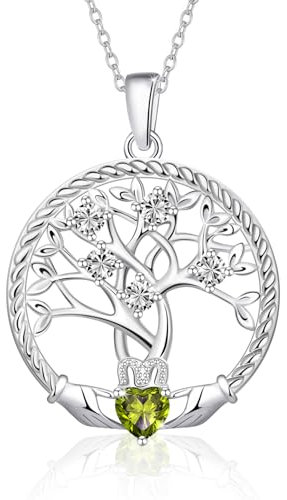 Collier Arbre de Vie pour Femme en Argent 925, Pendentif Arbre de Vie Avec Pierre de Naissance pour I'anniversaire en Août, Bijoux en Péridot, Idées de Cadeaux pour Elle, Petite Amie, Fille, Sœur