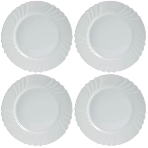 UNIQUE HOME LIVING Dinner Plates Set of 4, 7.8 inch White Tempered Opal Glass Dinnerware Set, Round Dinner Plates, Dishwasher and Microwave Safe, 20cm Serving Plate for Dinner/Steak/Main Course
