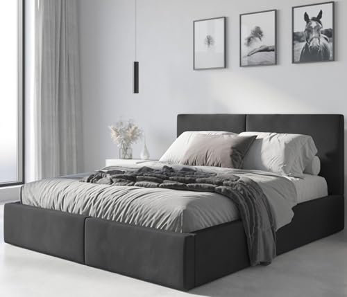 Interbeds Polsterbett Bett Doppelbett mit Stauraum mit Lattenrost Bettkasten Boxspringbett hydrophob gepolsterter Bettrahmen (anthrazit, 140x200)
