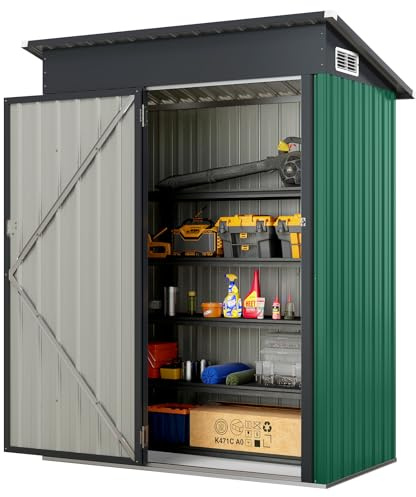 COSTWAY Abri de Jardin Métal Galvanisé 1.5 m³, Petite Cabane Jardin Exterieur, Porte avec Loquet, Toit en Pente, 4 Gants, 2 Trous d’Aérations (Vert)