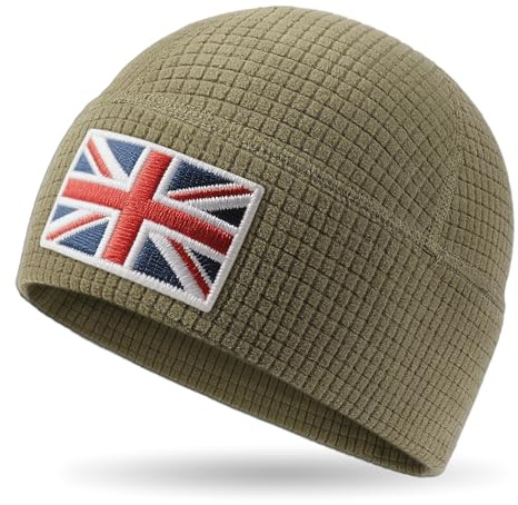 Union Jack Waffle Thermal Beanie – Recycled Polyester, Double-Layer Hem, Soft Warm Lightweight UK Flag Hat for Men & Women, Outdoor, Hiking, Running, Camping – One Size, 4 Colours