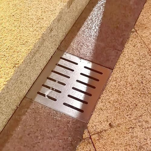 Caniveau Exterieur Couvercle de Siphon de Douche Carré 4x4/6/12, Bouchon de Grille D'évacuation pour Salle de Bain Au Sous-sol, Remplacement de Dérivation D'égout Au Sol en Acier Inoxydable(10x10x2cm/