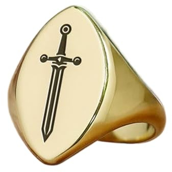 Bague épée en forme de marquise | Argent sterling 925 plaqué or | Bijou cadeau, chevalière style vintage, bijou hypoallergénique fait main | LK_PDR_00925