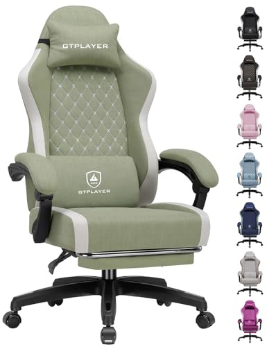 GTPLAYER Gaming Stuhl Ergonomischer, PC Stuhl Atmungsaktiver Stoff, Groß und Hoch Drehbarer Schreibtischstuhl mit Fußstütze,Verstellbare Lendenwirbelstütze und Kopfstütze,Grün