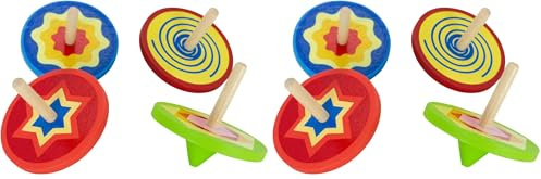 GICO Holz - Bunte Holzkreisel - Kinder Holz Kreisel Set mit 4 bunten Kreiseln H 5,5cm, D 5,5 cm - 6468 (Packung mit 2)
