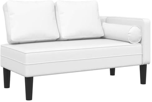 Chaiselongue Weiß Kunstleder mit Kissen, gepolstert und ergonomisch, Relaxliege für Wohnzimmer, Schlafzimmer, Büro, verstellbar, mit Armlehne und Rückenlehne, ideal zum Entspannen