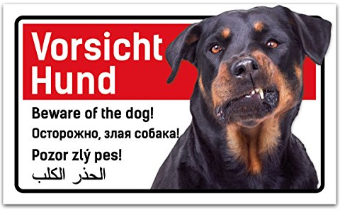 Vorsicht Hund Schild 5-sprachig 25x15cm Rottweiler