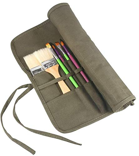 AMGOMH Pinselhalter, 22 Slots Kunst Malerei Pinsel Aufbewahrung Rolle auf Leinwand Pinsel Tasche Beutel für Stifte Aquarell Öl-Pinsel (Armee-Grün)