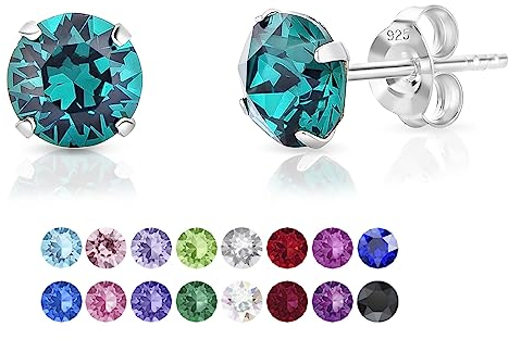 DTPSilver - Damen Ohrringe 925 Sterling Silber mit Kristallen von Swarovski® Elements 6 mm Runde Ohrstecker - Farbe : Smaragd