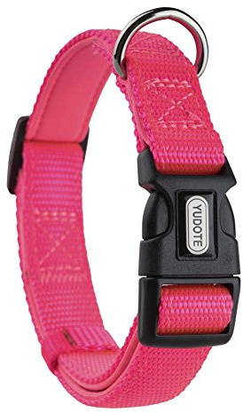 YUDOTE Adjustable Nylon Dog Collar with Soft Neoprene Padding for Medium Sized Dogs Neck 30-47cm Neon Pink