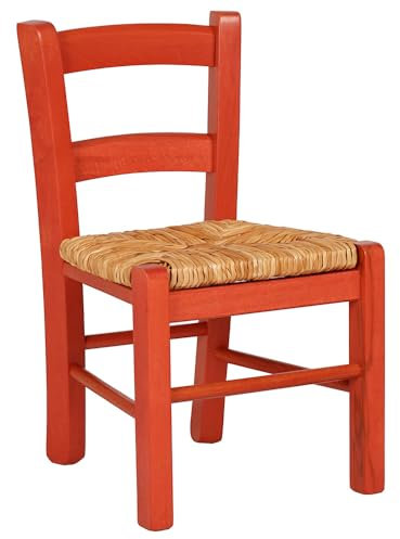 Liberoshopping Chaise BÉBÉ en Bois avec Assise en Paille, Chaise pour Enfants (Rouge)