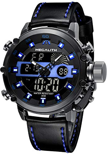 MEGALITH Orologio Uomo Militare Digitale Sportivo Orologio da Polso Quadrante Grande LED Orologi Analogico Digitali Impermeabile Allarme Cronometro Calendario - Nero Blu