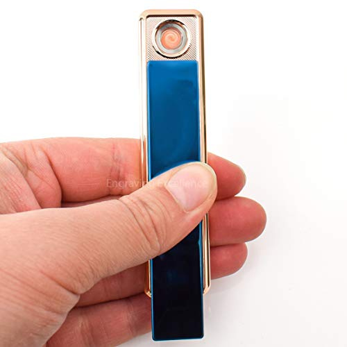 Personalised USB Lighter Windproof Flameless Rechargeable Cigarette Electric Slim No Fuel Men's Women's Gift Engraved Free (Blue)