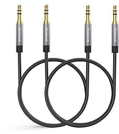 MaGeek 3.5mm Audio Aux Cables, (2-Pack, 50cm / 1.6 ft) Short Male to Male Auxiliary Audio Cables for Beats Headphones, iPhone, iPod, iPad, Car, Stereo,or any Audio Device with 3.5mm Aux Port(Black)
