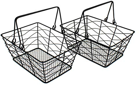 CVHOMEDECO. Metalldraht Obstkörbe Eierkörbe Sammelkörbe mit Griff Country Antique Aufbewahrungskörbe Schwarz, 2er-Set