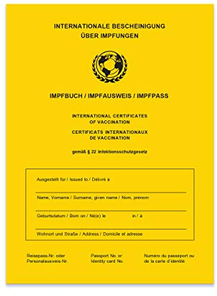 SellerRocket Impfpass/Impfbuch/Impfausweis - 2025 - Internationale Bescheinigung über Impfungen in Gelb