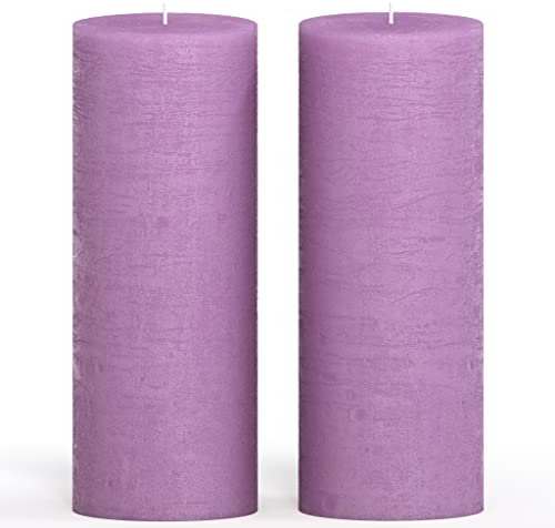 CANDWAX 7.6x20.3 cm Pillar Candle Set of 2 - Decorative Rustic Candles Unscented and No Drip Candles - Ideal as Wedding Candles or Large Candles for Home Interior - Lilac Candles