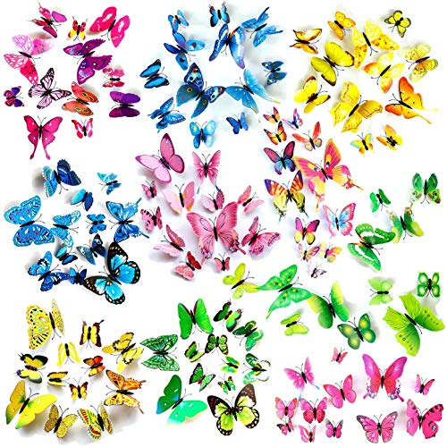 JZK 120 x Magnetische 3D Kunststoff Schmetterling mit Magnet und Aufkleber für Wanddekoration, Handwerk und Party Dekorationen, 3D Schmetterling Wandaufkleber Abziehbild für Zimmer Büro Garten Dekor
