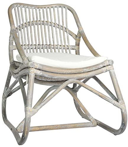 vidaXL Rattanstuhl mit Kissen Rattansessel Stuhl Sessel Relaxstuhl Relaxsessel Korbsessel Lounge Wohnzimmerstuhl Schlafzimmer Grau Leinen