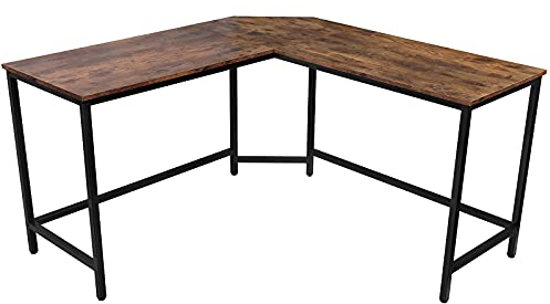 VENDOMNIA Schreibtisch L Form - Industrial, aus Metall, 135x50 cm, Schwarz Braun - Eckscreibtisch, Computertisch, Bürotisch, Arbeitstisch für Home Office, Büro, Vintage Retro
