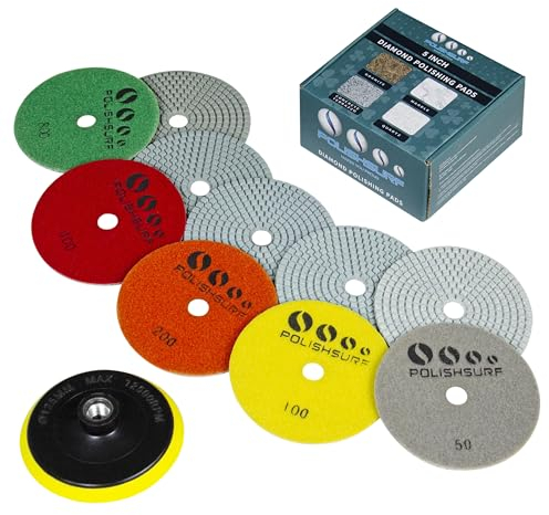 POLISHSURF 5 Zoll Diamant Beton Polierpads Nass Trocken Set 6 Stück für Quarz Marmor Stein Arbeitsplatte Beton Granit Polieren