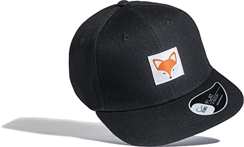 Baddery Kinder Cap : Fuchs (Patch) - Kappe Jungs Cappy Jungen Sport Mütze (Schwarz)