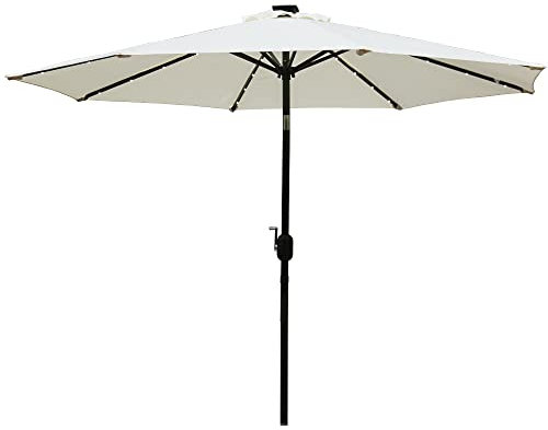 Blümme 2.7M Garden Parasol Round Umbrellas with Crank and LED Lights Sun Shade for Outdoor Garden Patio Cream
