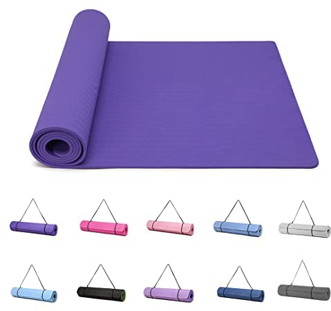 Good Nite Yogamatten Für Frauen Rutschfeste Strukturierte Oberflächen Gymnastikmatte Yoga Matte Dicke 6 mm Mit Tragegurt Tpe-Übungsmatte Für Yoga Pilates Gymnastik (183X61cm) (Lila)