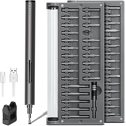 Mini Cacciavite Elettrico, 57in1 Cacciavite precisione elettrico Compresi 55 Bit Driver, Ricarica USB, Luci a LED e Tappetino Magnetico per Telefono/Laptop/Orologio/Fotocamera