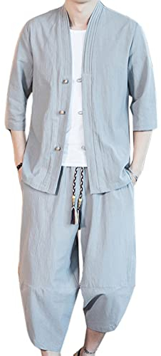Herren Retro 2-teiliges Tang Anzug Set Kung Fu und Tai Chi Uniform Traditionelle Chinesisch Kostüm(Shorts und Oberteile)